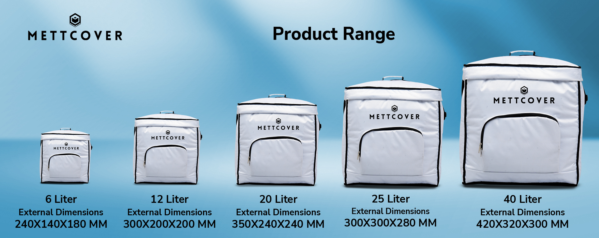 Mettcover Cooler Bag size range.